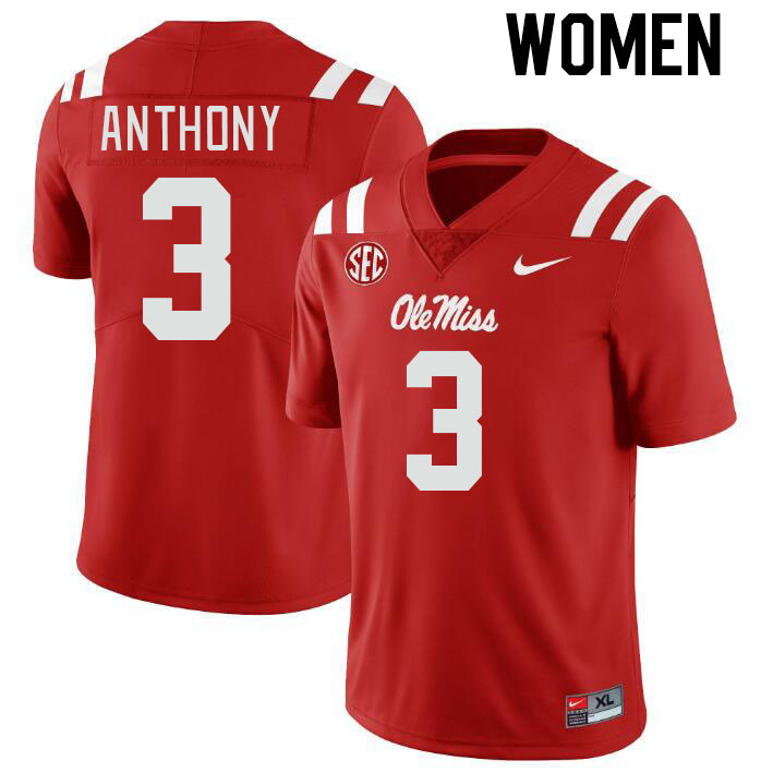 Women #3 Daijahn Anthony Ole Miss Rebels College Football Jerseyes Stitched Sale-Red